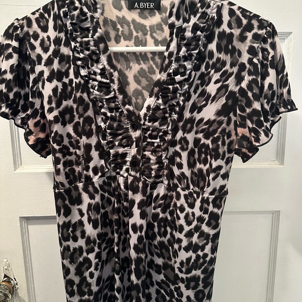 A. Byer Black and White Animal Print Blouse